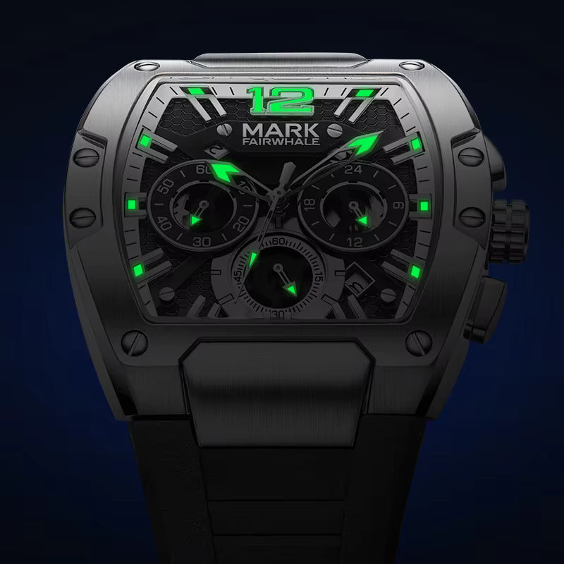 Men’s Luxury Chronograph Watch – Stainless Steel Case & Sporty Rubber Strap