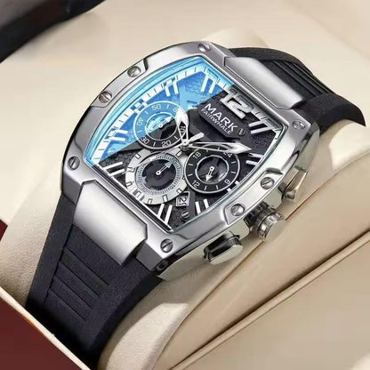 Men’s Luxury Chronograph Watch – Stainless Steel Case & Sporty Rubber Strap