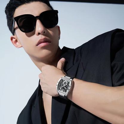 Men’s Luxury Chronograph Watch – Stainless Steel Case & Sporty Rubber Strap