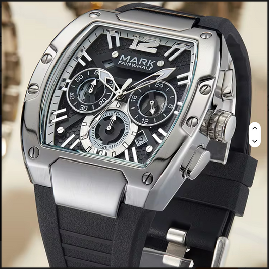 Men’s Luxury Chronograph Watch – Stainless Steel Case & Sporty Rubber Strap